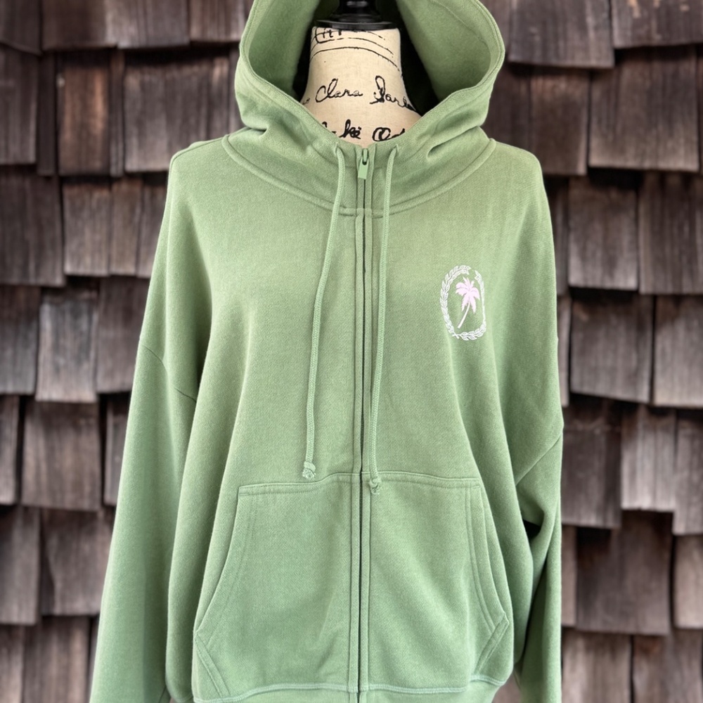 NWT Victoria’s Secret Pink Full zip-up Hoodie Green XL wishing You Were Here